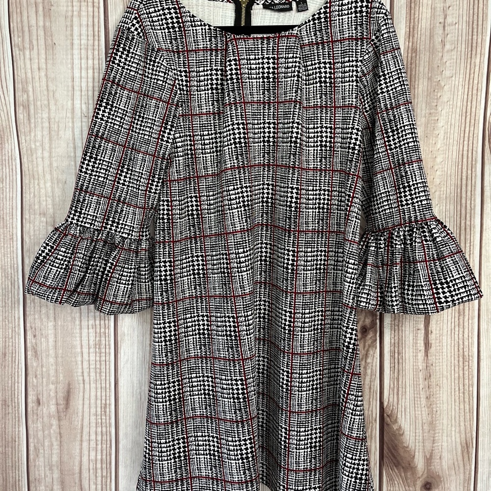 Nina Leonard Hounds-tooth Checkered Shift Dress